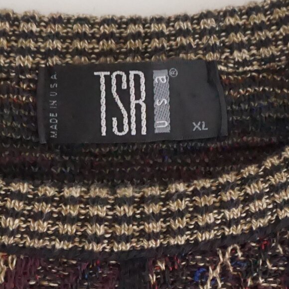 VTG TSR Textured Knit Sweater Brown Multi Retro Geometric Eclectic Grandpa XL - Picture 9 of 10